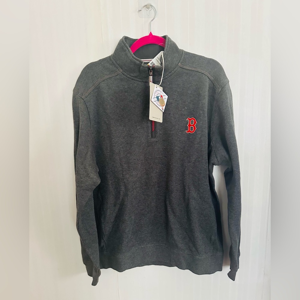 Tommy Bahama MLB Charcoal Heather Quarter Zip-Up Sweater Boston Red Sox